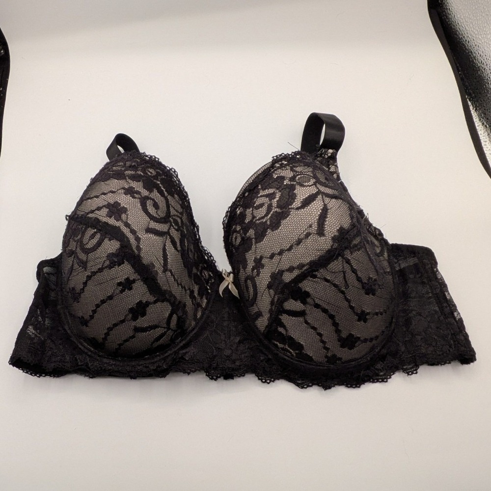Sofra 46DDD Black Floral Lace Overlay Full Coverage Underwire Bra